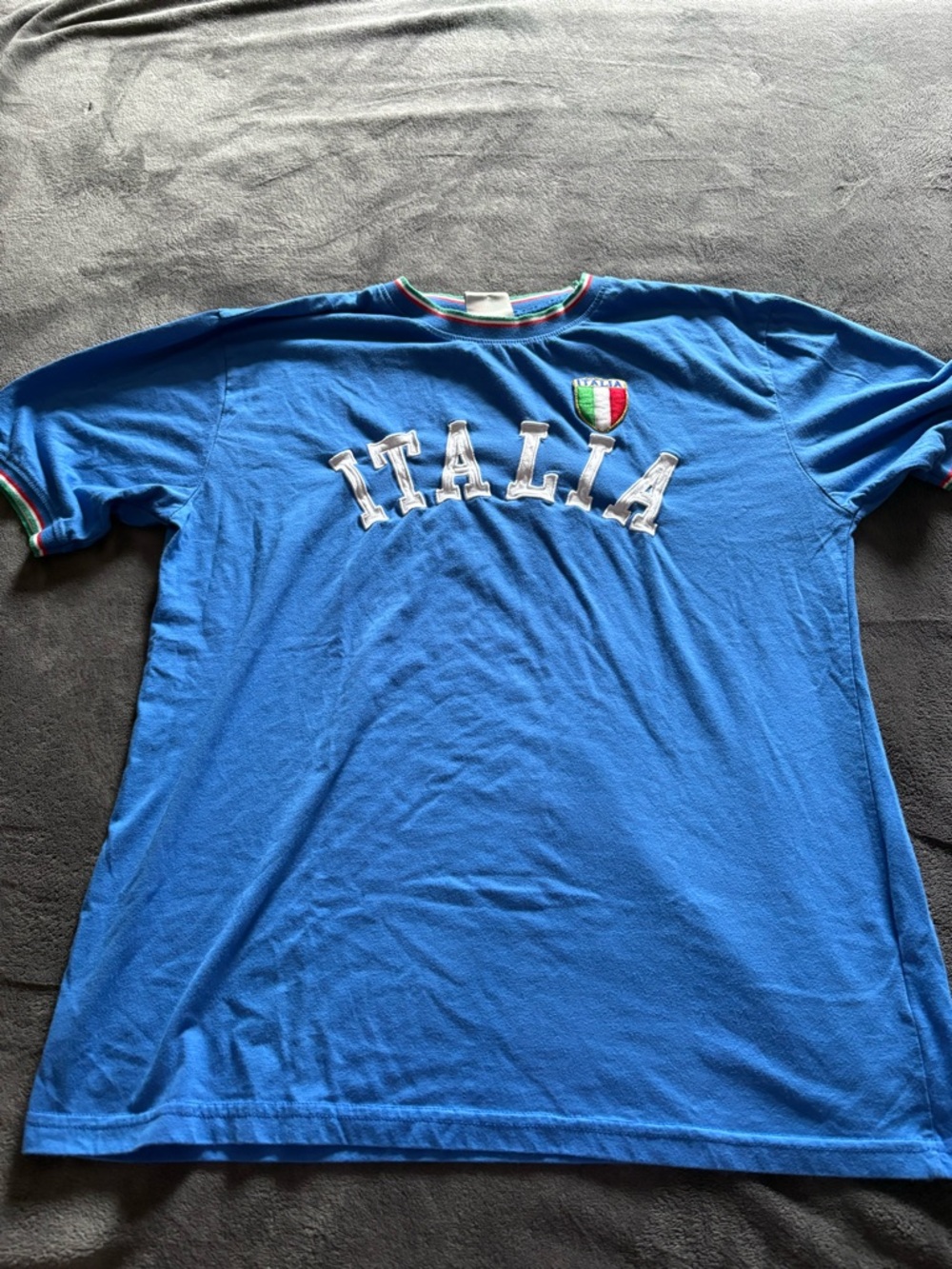 Italina Blue Crewneck T‑Shirt with Italia Lettering and Shield Patch